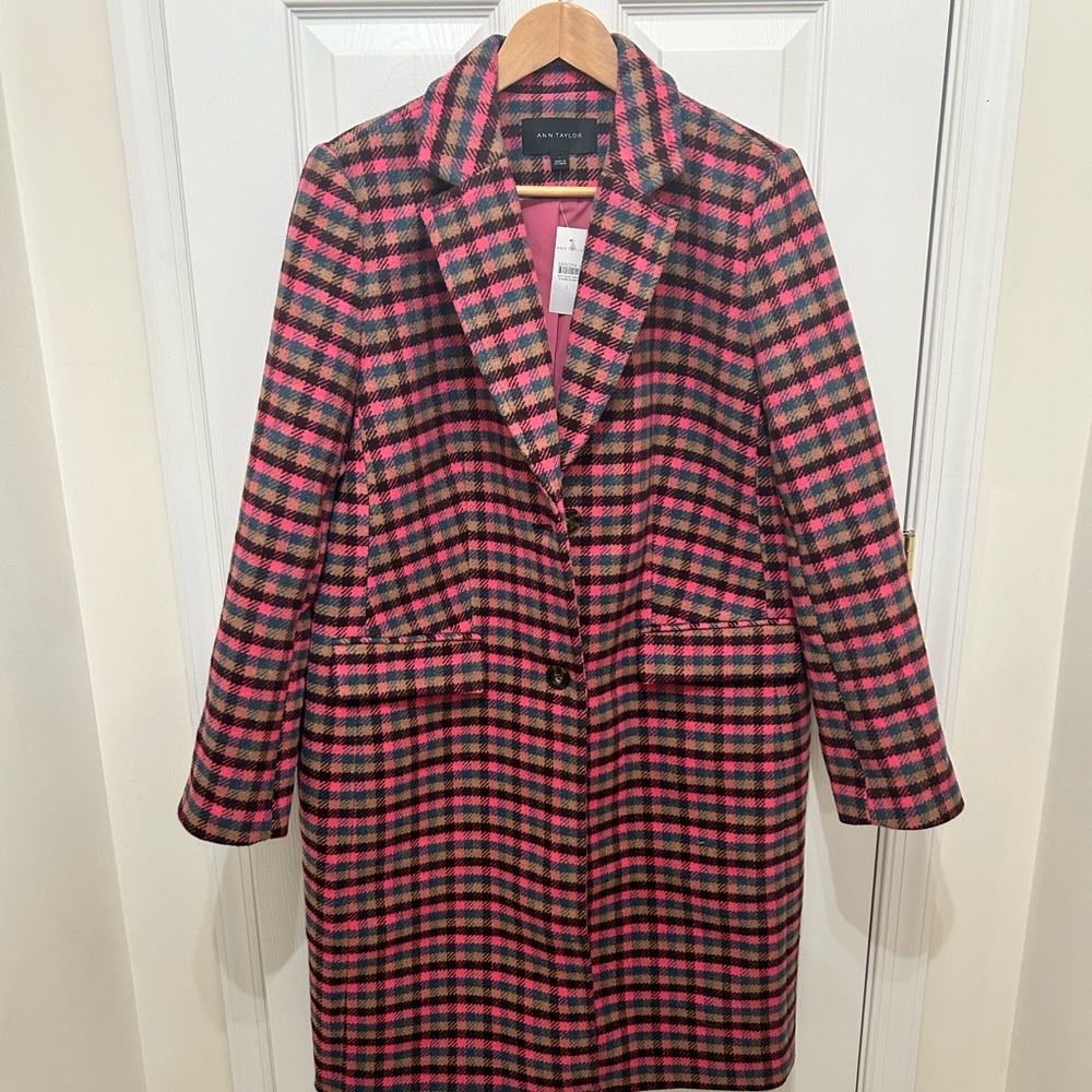 NWT Ann Taylor Checked Chesterfield Coat, Large